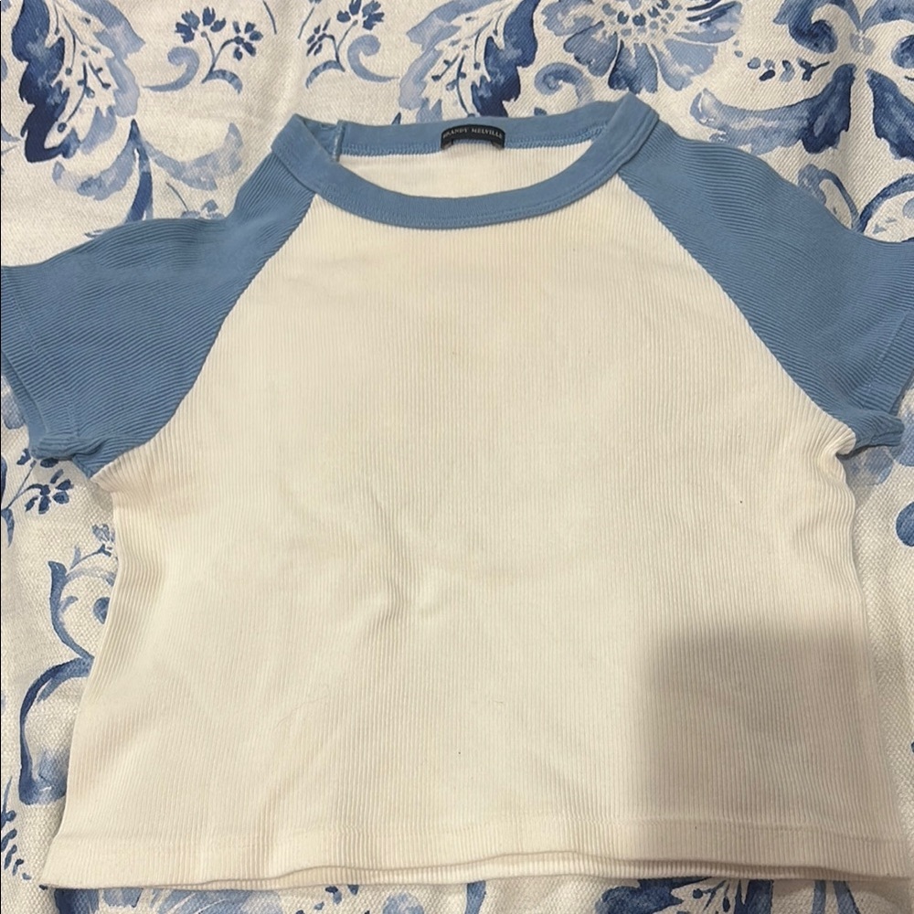 Brandy Melville Blue and White Raglan Tee